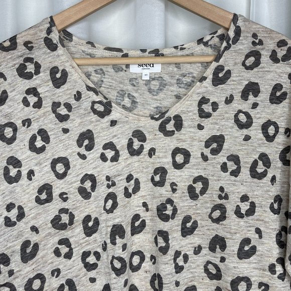 SOLD Seed Heritage Beige Animal Print Linen T-Shirt Top Size XS Womens Short - Picture 4 of 10